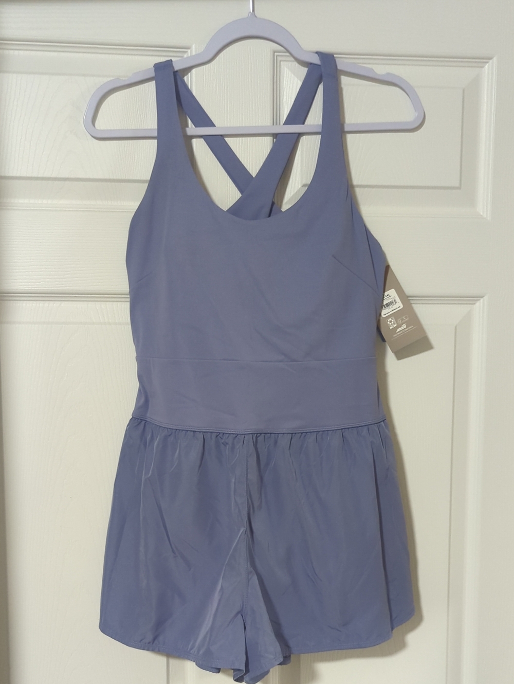 Avia Crossback Lavender Blue Romper with Supportive Bodice